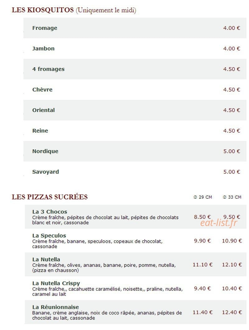 Le Kiosque à Pizzas — carte page 3