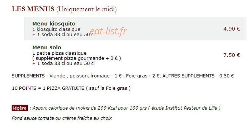 Le Kiosque à Pizzas — carte page 4
