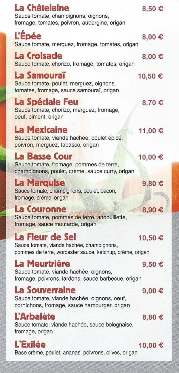 Carte et menu de Pizza du roi à Martainville Epreville — Les autres pizzas