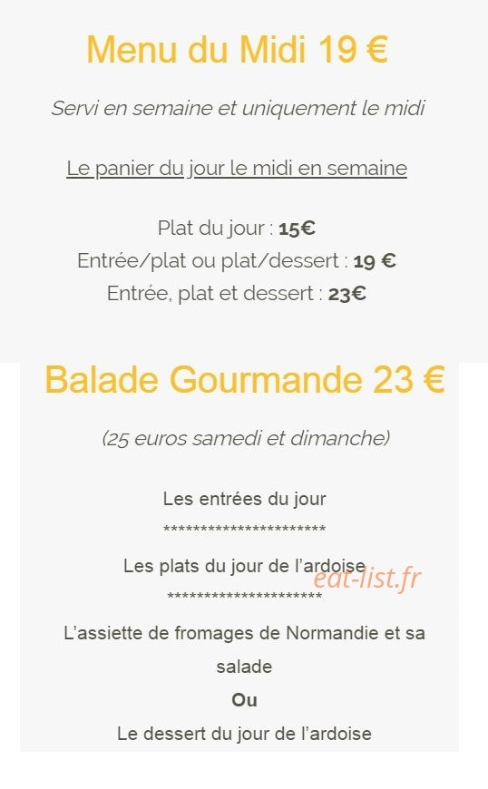 Carte et menu de Hotel restaurant de la terrasse à Varengeville sur Mer — menu du midi et gourmande