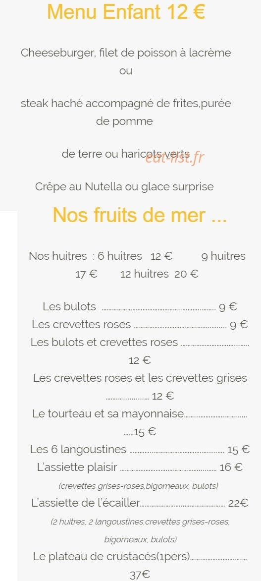 Carte et menu de Hotel restaurant de la terrasse à Varengeville sur Mer — menu enfant et les fruits de mer