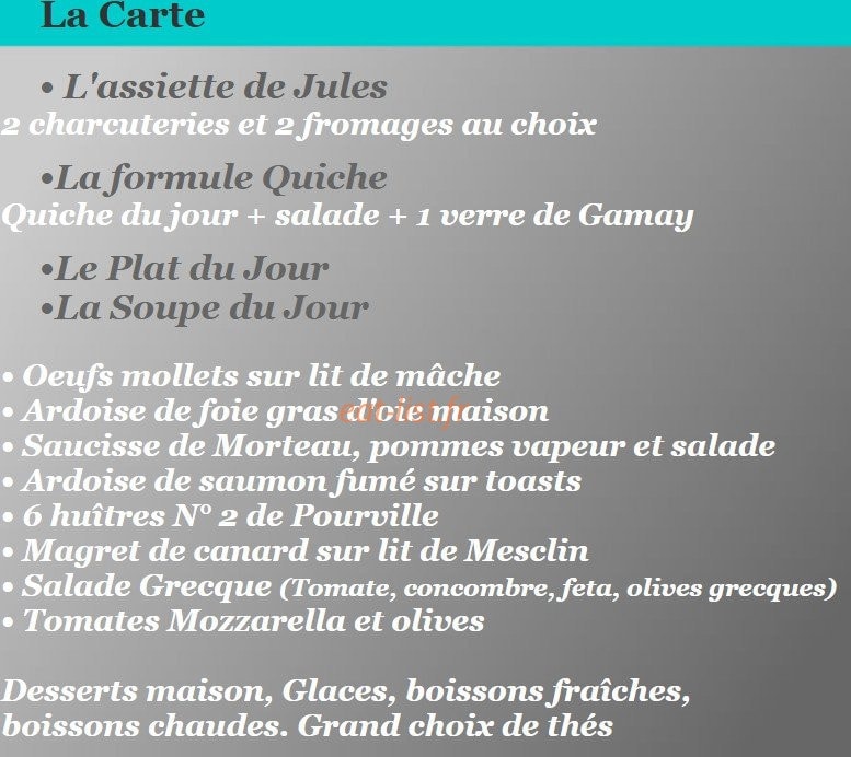 Carte et menu de La Maison de Jules à Varengeville sur Mer — La carte