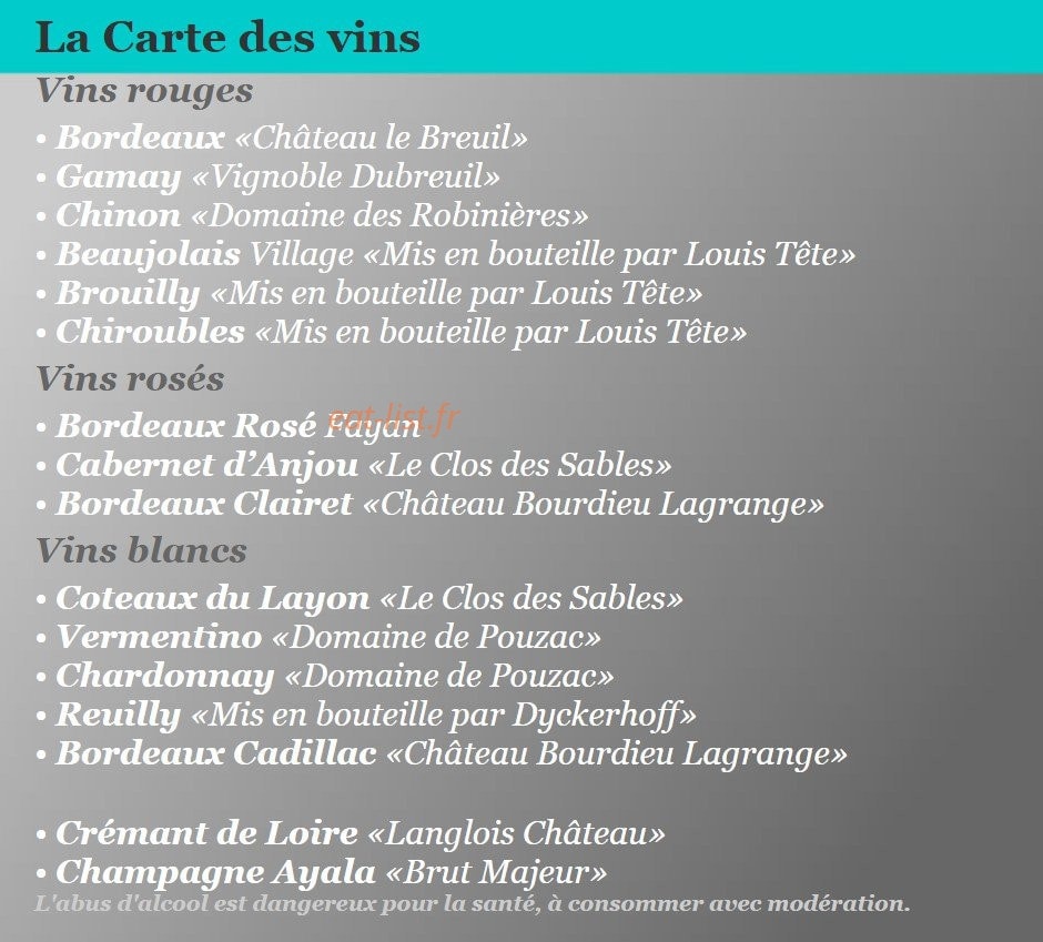 Carte et menu de La Maison de Jules à Varengeville sur Mer — Carte des vins