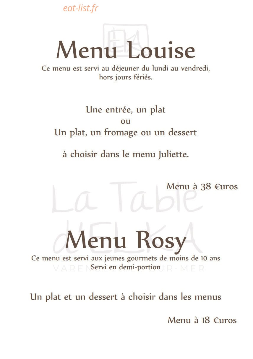 La Table D'Elka — carte page 1
