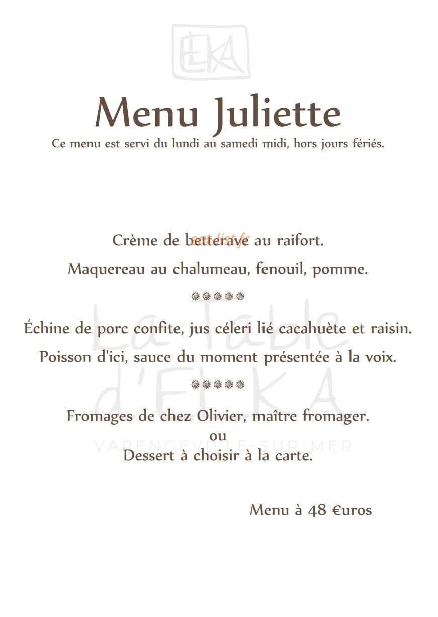 La Table D'Elka — carte page 2