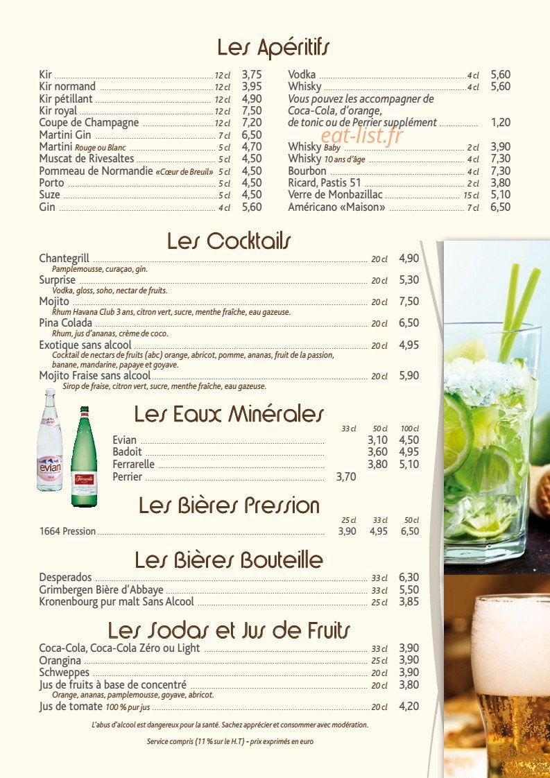 Chantegrill — carte page 1