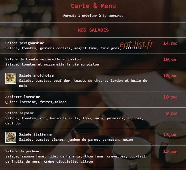 Le Bistrot des Coquets — carte page 1