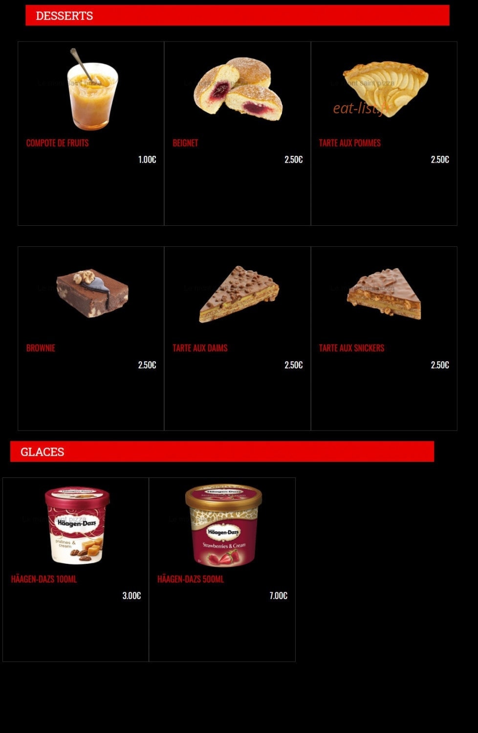 Le Mont Saint Pizza — carte page 9