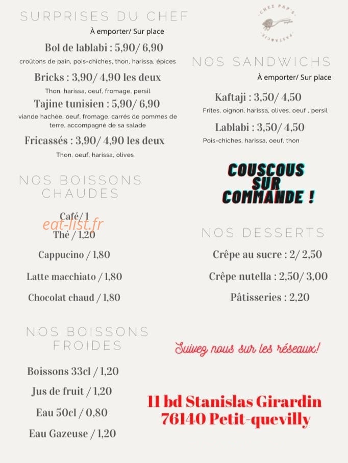 Chez Pap's — carte page 2
