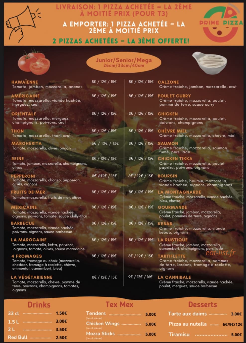 Prime Pizza — carte page 1