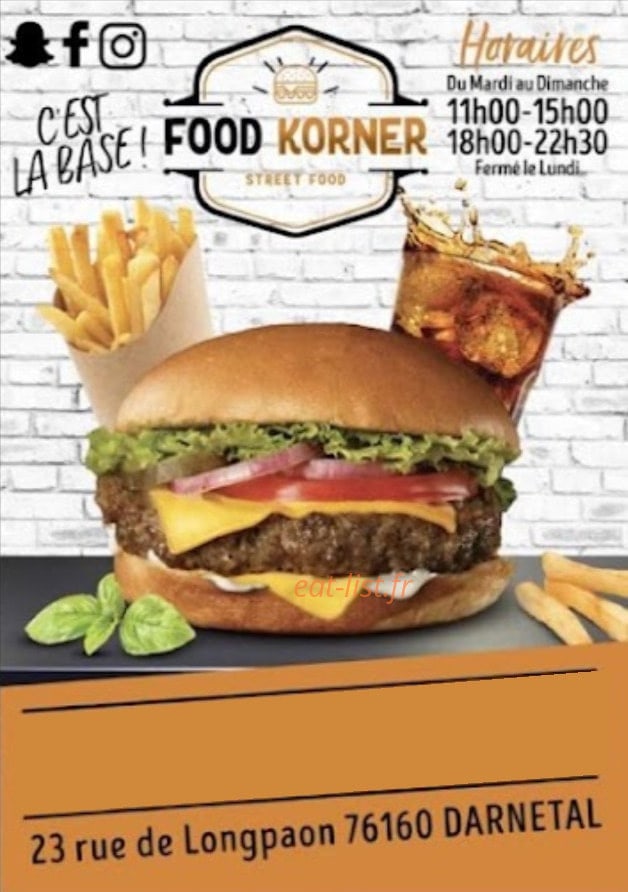Food Korner — carte page 1