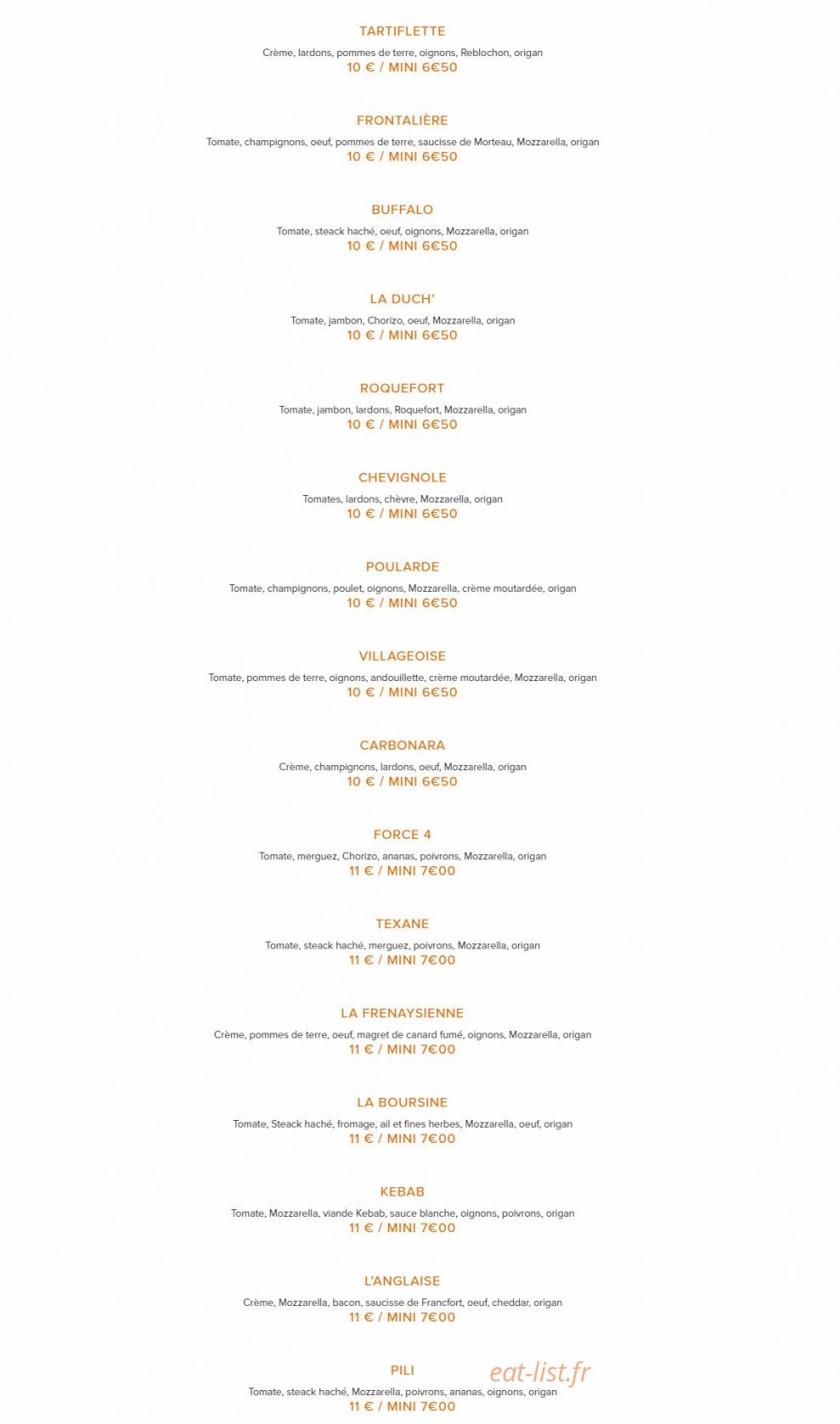 Pili Pizza — carte page 2