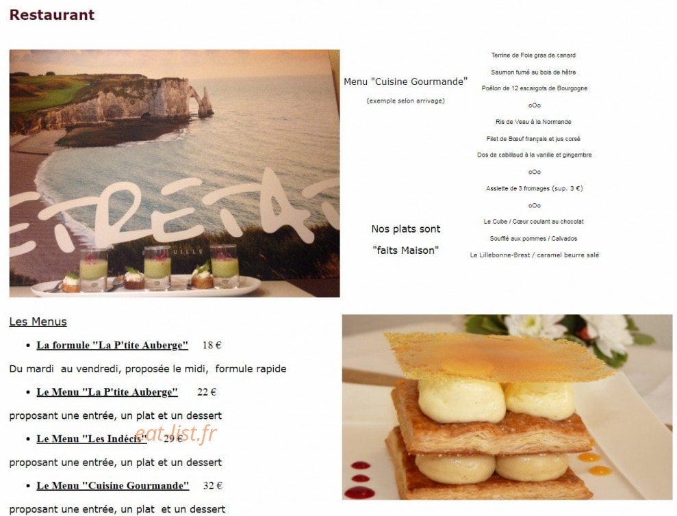 La P'tite Auberge — carte page 1