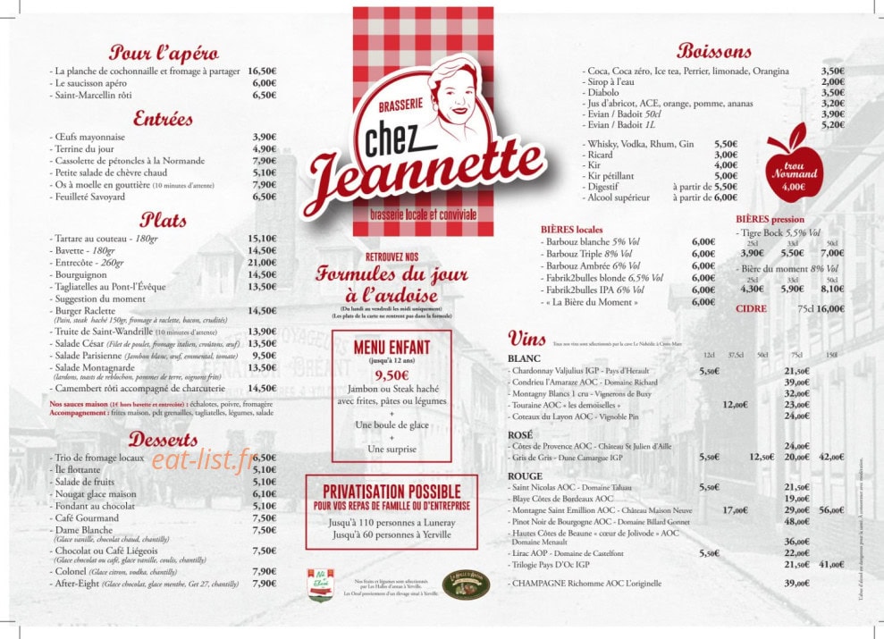 Chez Jeannette — carte page 1