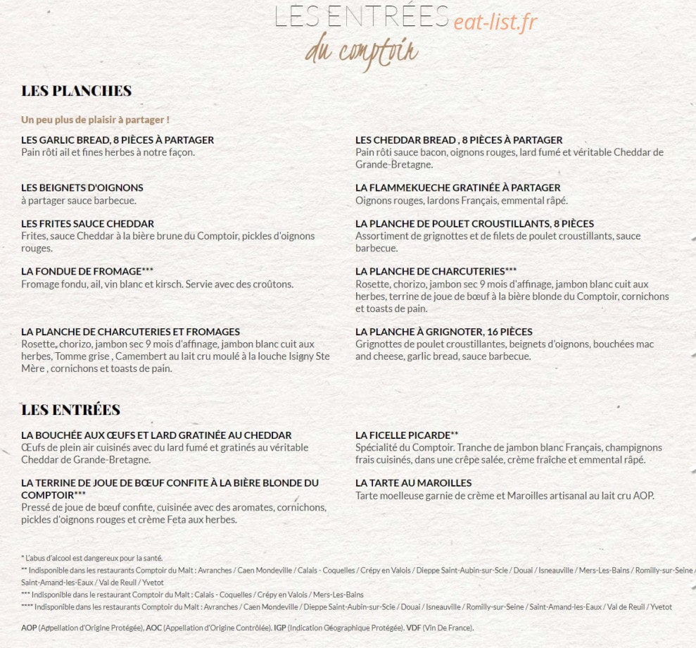 Le Comptoir du Malt — carte page 2