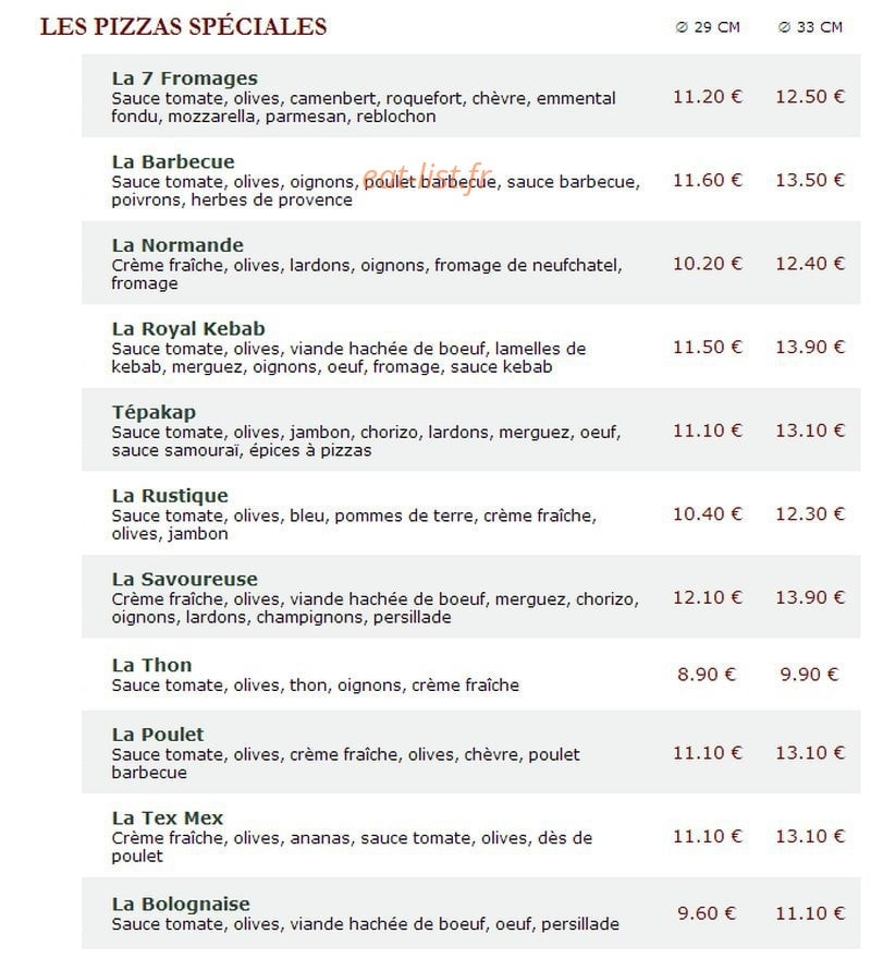 Le Kiosque à Pizzas — carte page 3