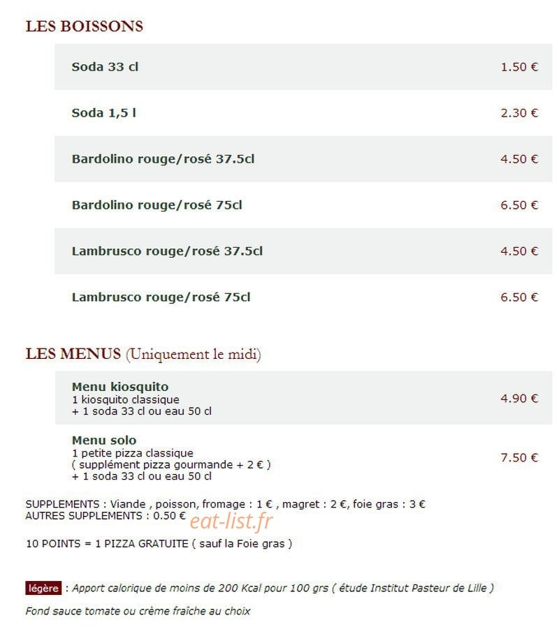 Le Kiosque à Pizzas — carte page 5
