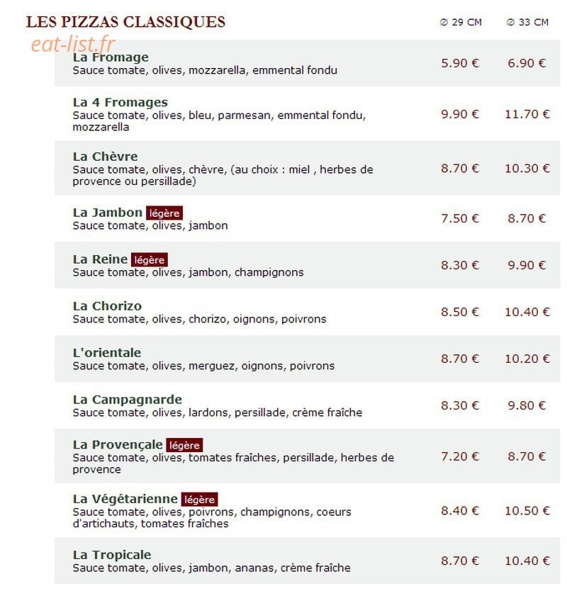 Le Kiosque à Pizzas — carte page 1