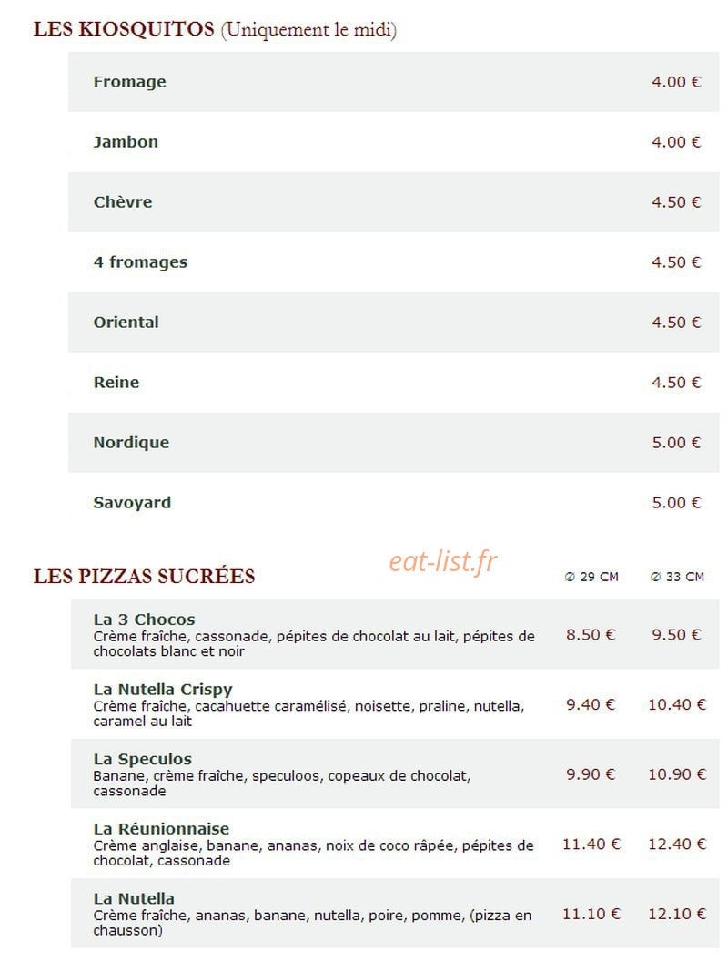 Le Kiosque à Pizzas — carte page 4