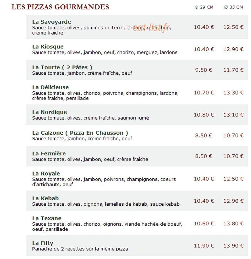 Le Kiosque à Pizzas — carte page 2