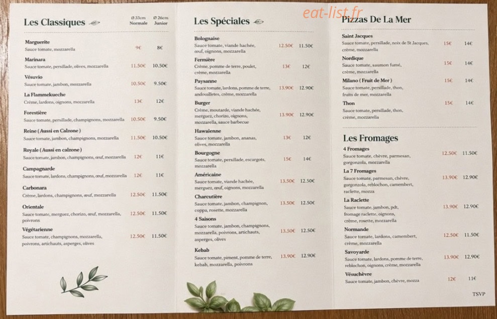 Pizzeria Milano — carte page 1