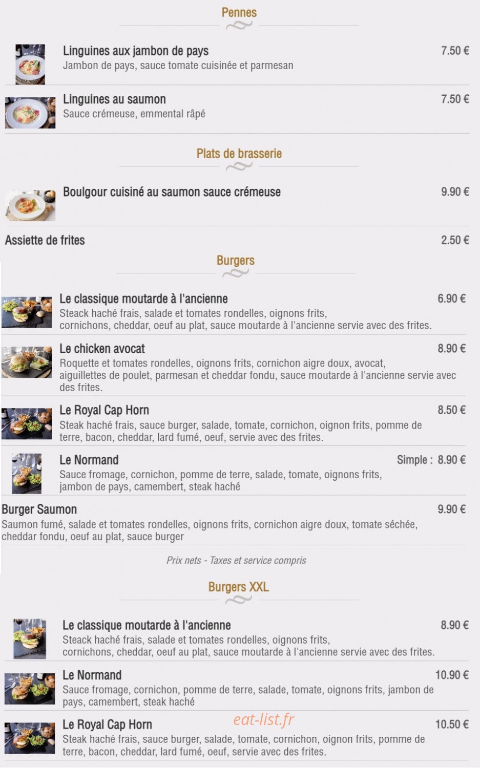 Brasserie Cap Horn — carte page 8