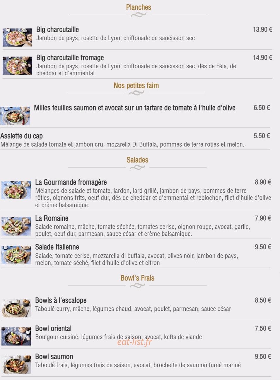 Brasserie Cap Horn — carte page 6