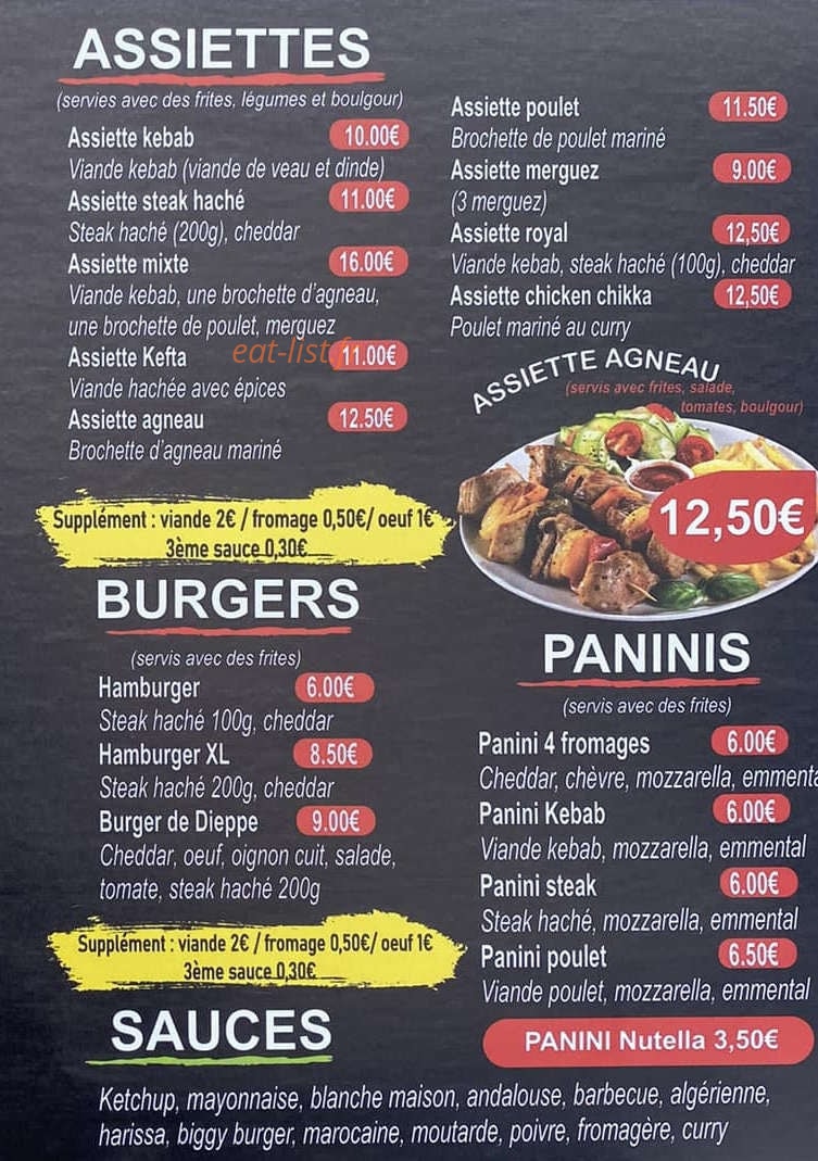 Dieppe Kebab — carte page 3