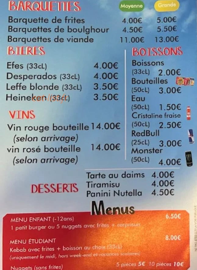 Dieppe Kebab — carte page 2