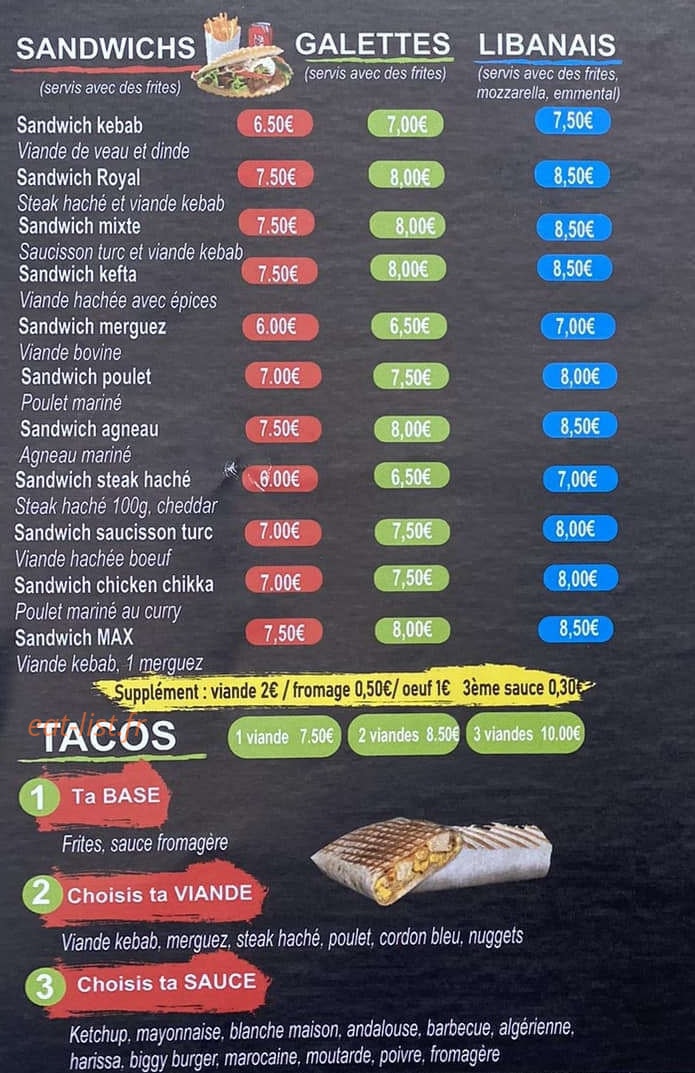 Dieppe Kebab — carte page 2