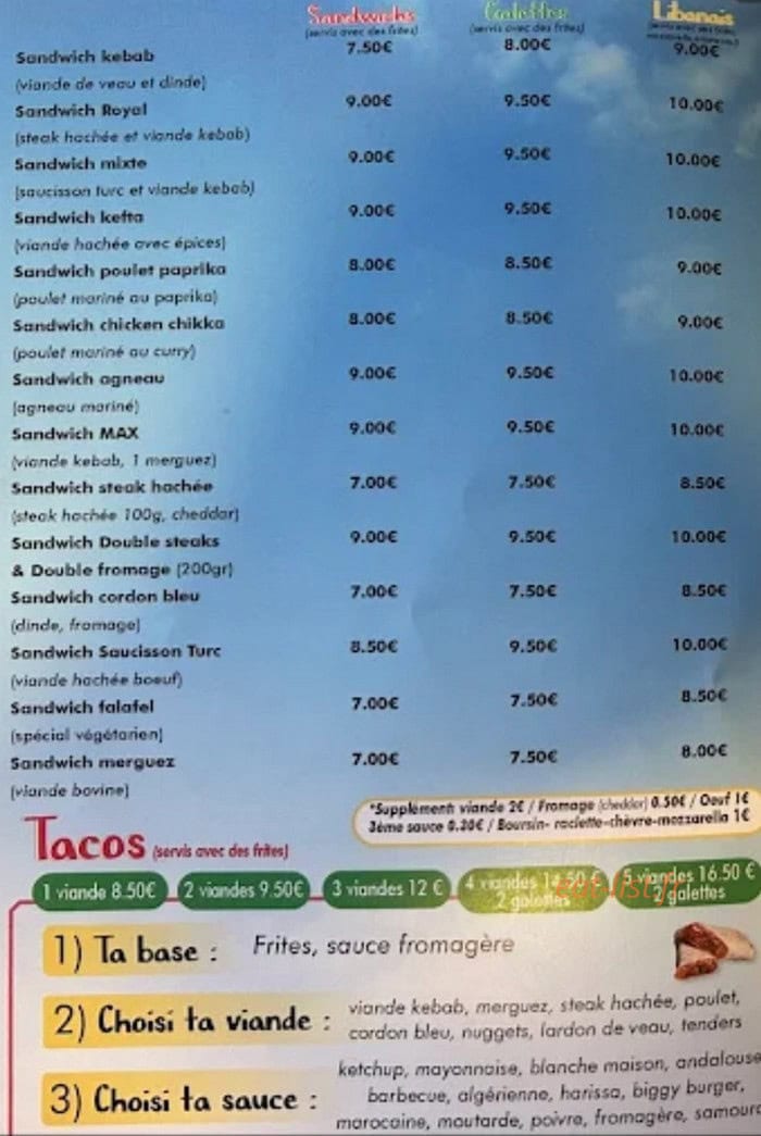 Dieppe Kebab — carte page 3