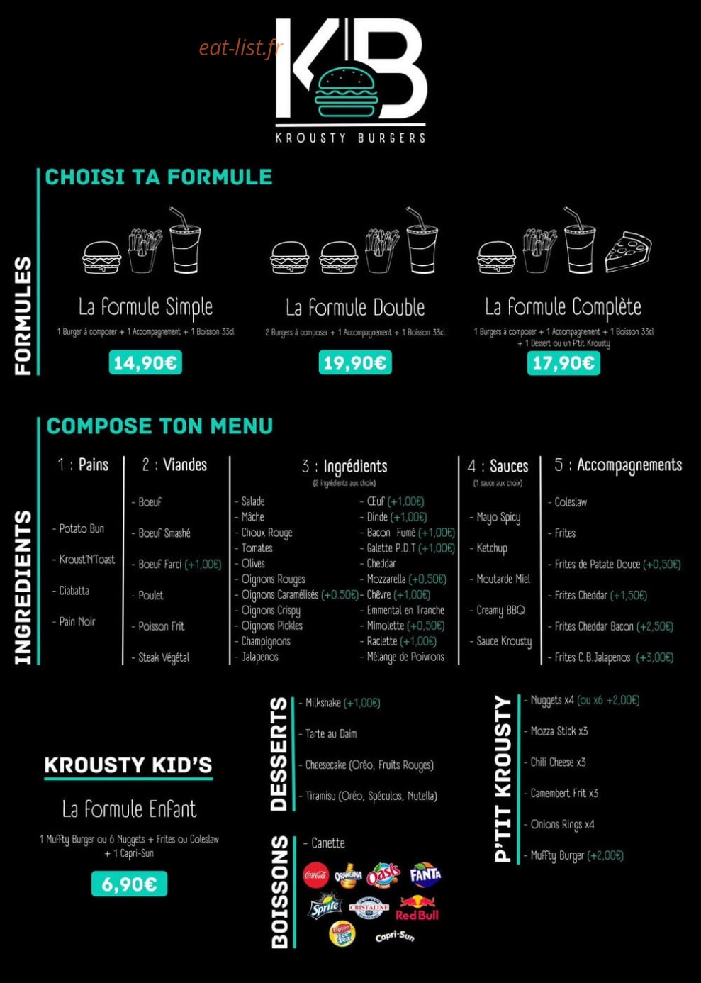 Krousty Burgers — carte page 1