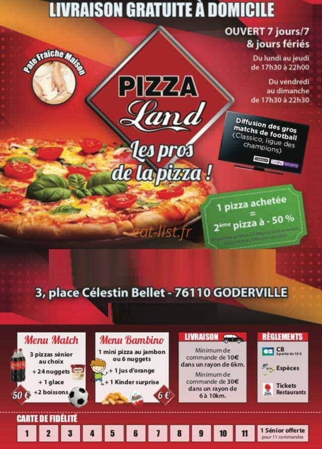 Pizza Land — carte page 1