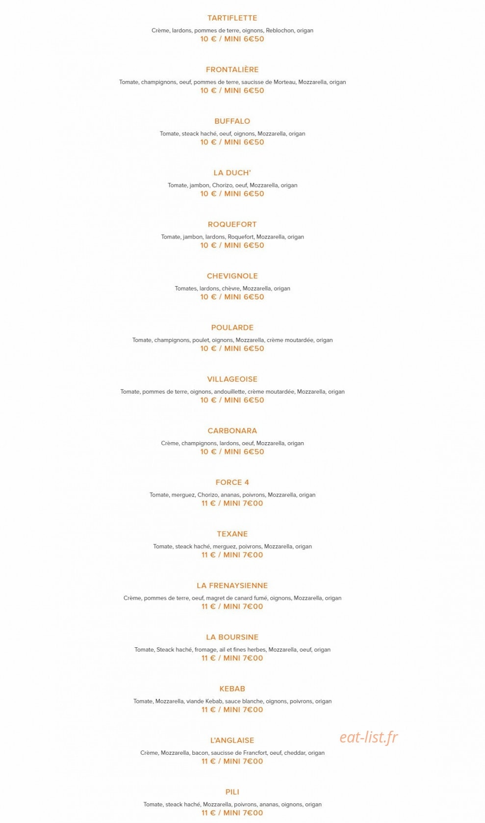 Pili Pizza — carte page 2