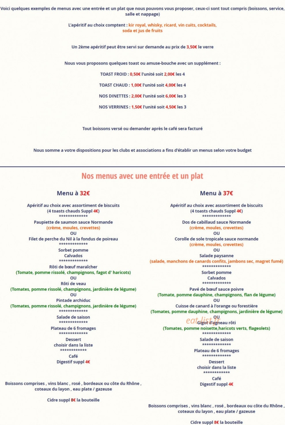 Restaurant de Bolleville — carte page 1