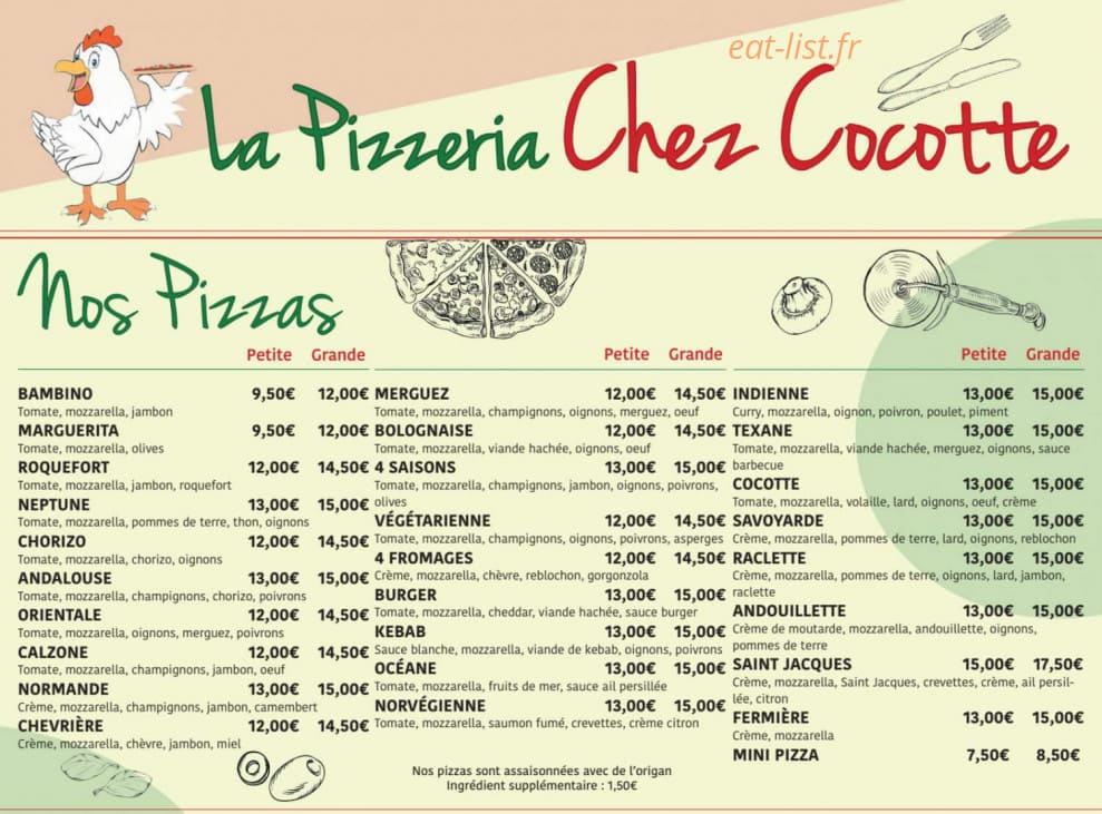 Chez Cocotte — carte page 1
