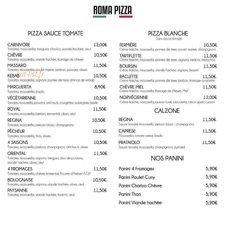 ROMA PIZZA — carte page 1