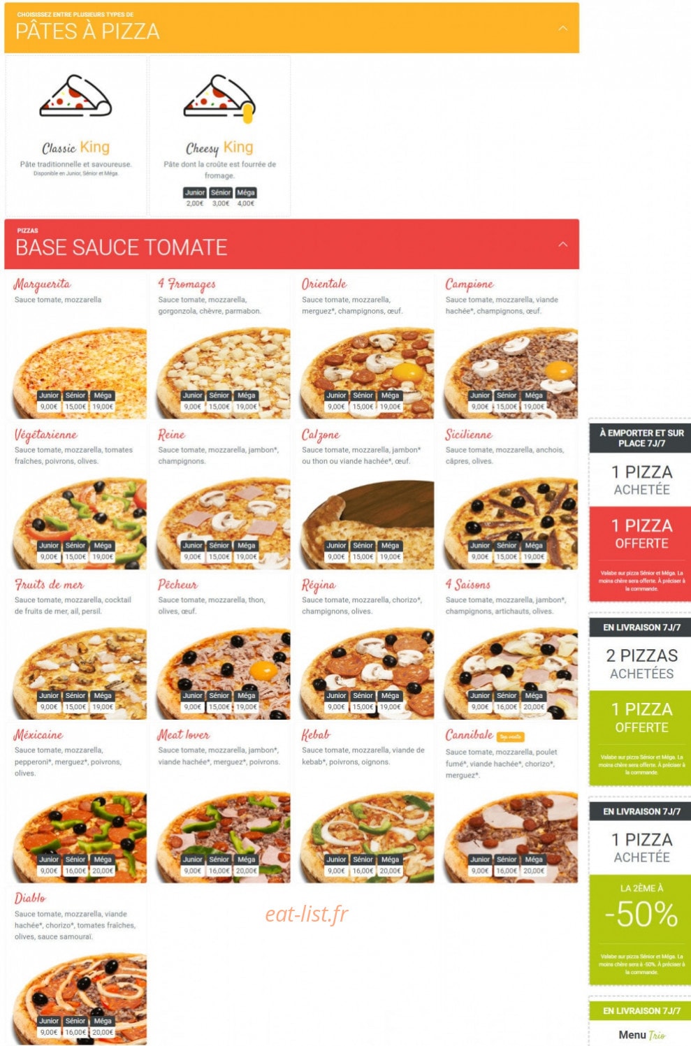 Pizza King — carte page 1