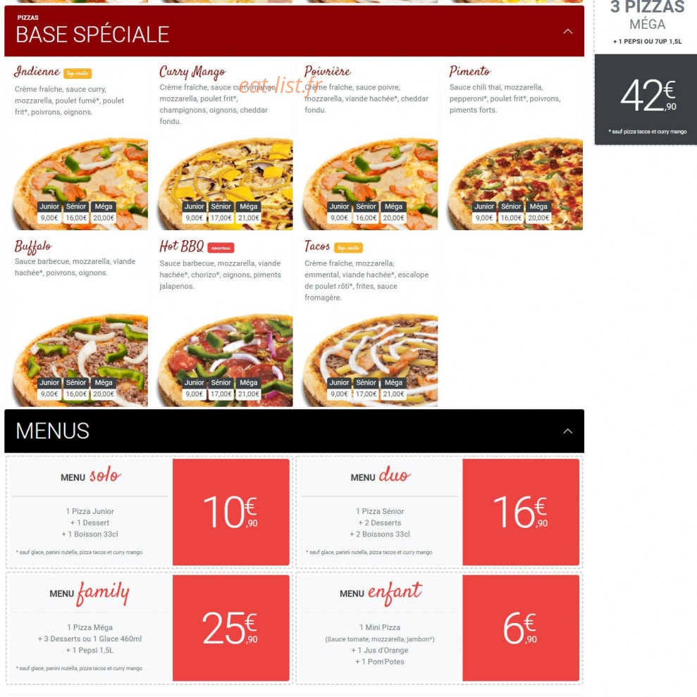 Pizza King — carte page 3