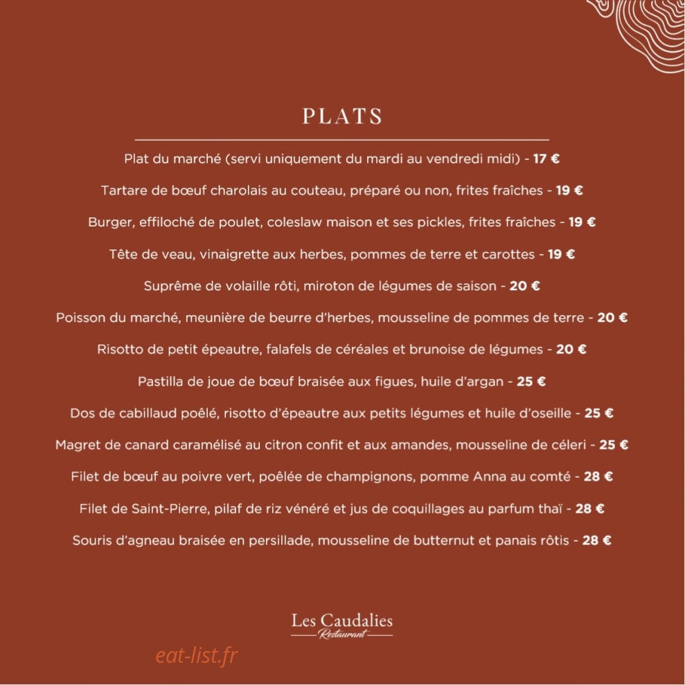 Carte et menu de Les Caudalies à Bois Guillaume — page 7