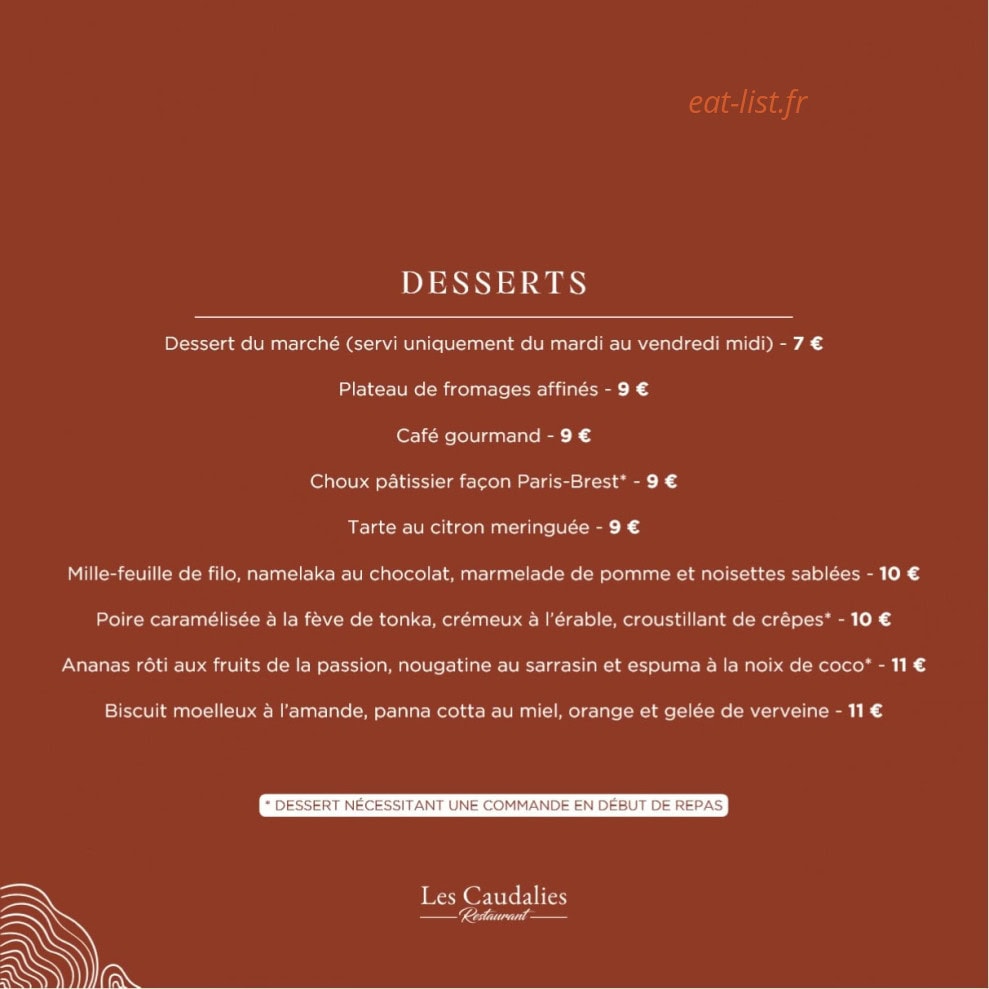 Carte et menu de Les Caudalies à Bois Guillaume — page 8