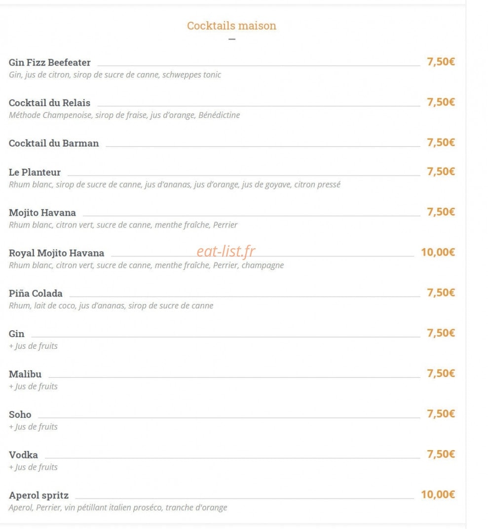 Carte et menu de Les Relais d'Alsace Taverne Karlsbrau à Bonsecours — Cocktail maison