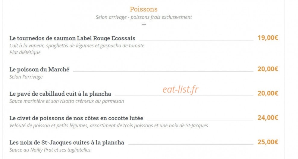 Carte et menu de Les Relais d'Alsace Taverne Karlsbrau à Bonsecours — Les poissons