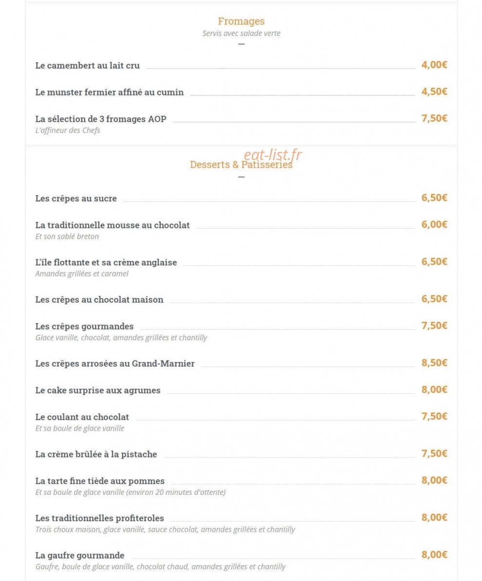 Carte et menu de Les Relais d'Alsace Taverne Karlsbrau à Bonsecours — Les dessert patisseries