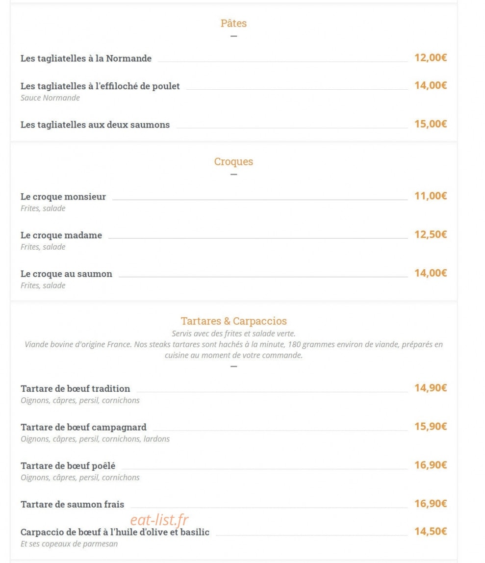 Carte et menu de Les Relais d'Alsace Taverne Karlsbrau à Bonsecours — Les pâtes , croques et tartares