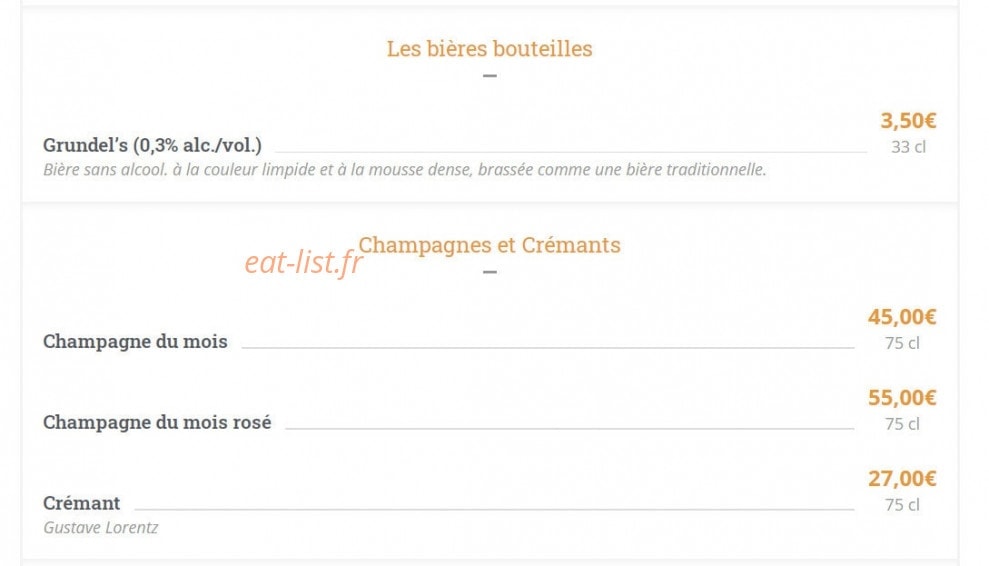 Carte et menu de Les Relais d'Alsace Taverne Karlsbrau à Bonsecours — Les bières bouteilles , champagne et crémants