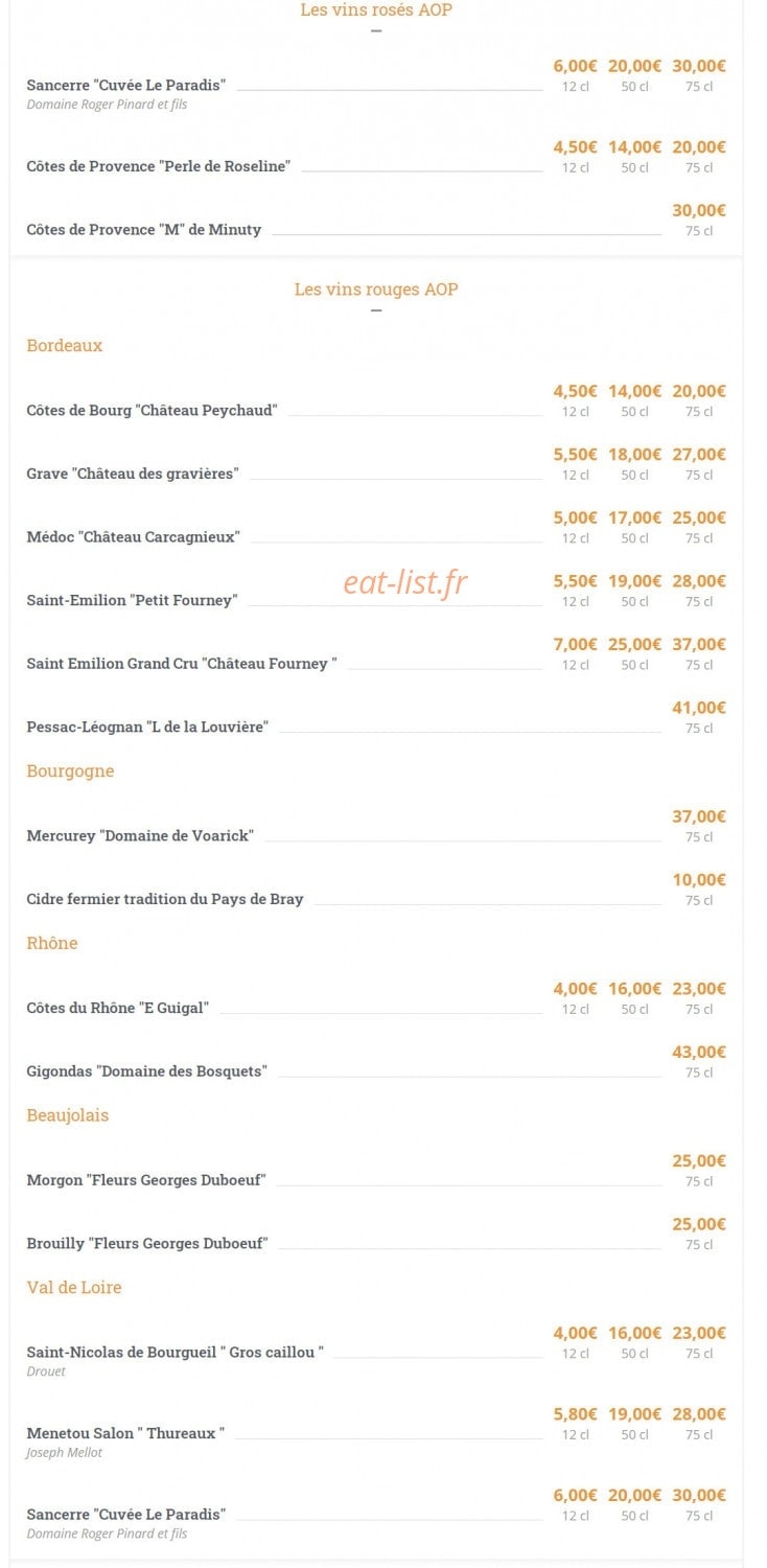 Carte et menu de Les Relais d'Alsace Taverne Karlsbrau à Bonsecours — Les vins rouge