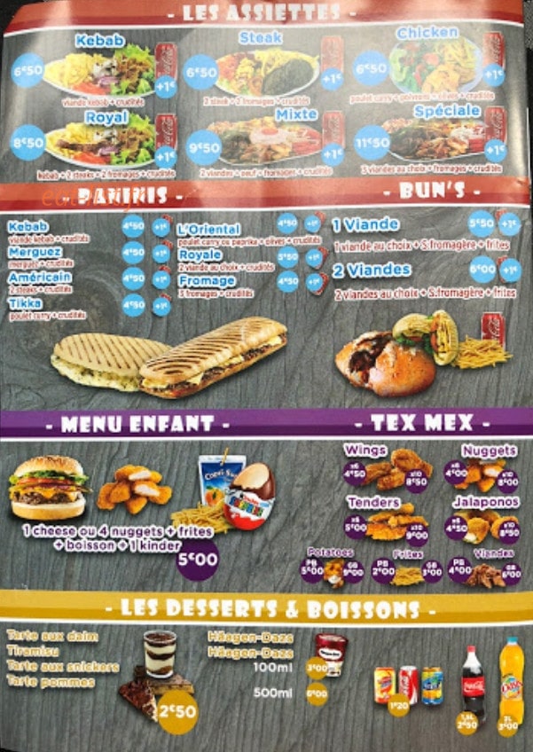 Kebab du Cailly — carte page 1