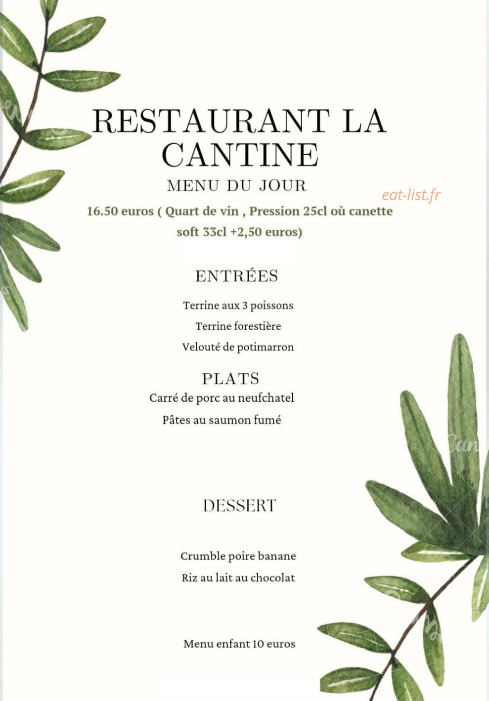 La Cantine — carte page 1