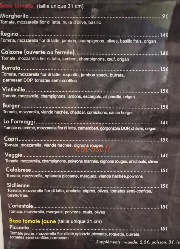 Carte et menu de V.I. Pizz à Angerville l'Orcher — Pizzas